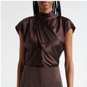 Veronica Beard Dark Brown Satin Blouse